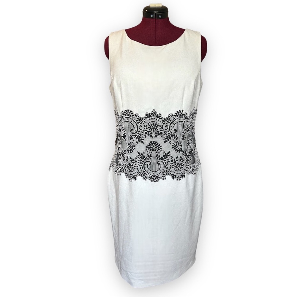 Karl Lagerfeld size 14 white sleeveless midi dress black lace business Formal